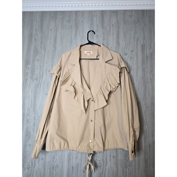 Mazik Ruffle Front Blouse Small Neutral Beige Button Down Old Money Cottage Top - Picture 4 of 11